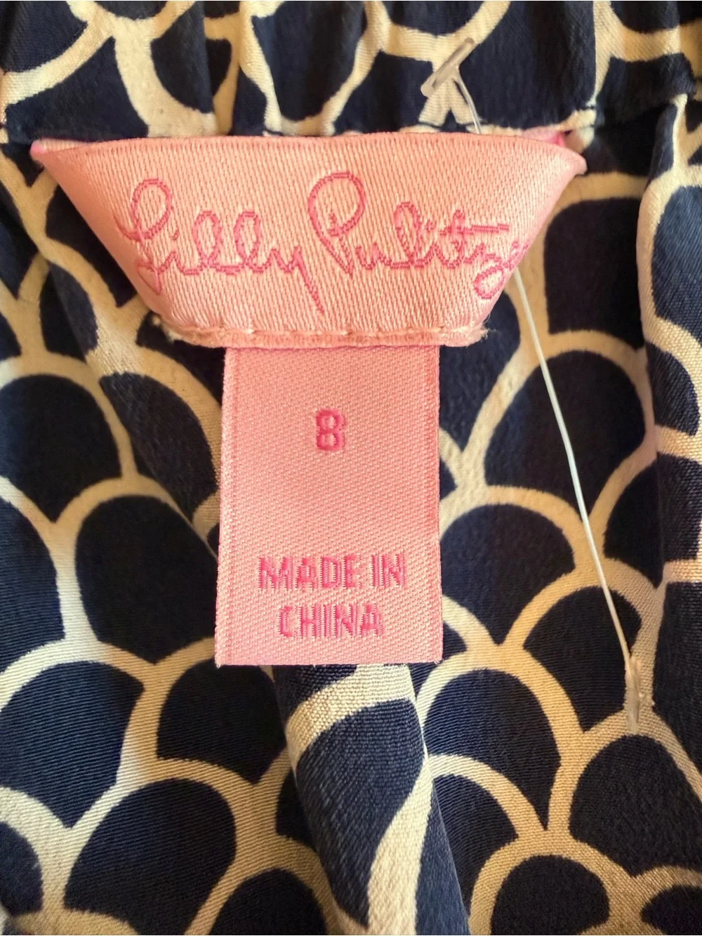 Lilly Pulitzer Silk Off Shoulder Top Navy Pink  Shell Fan Print Size 8